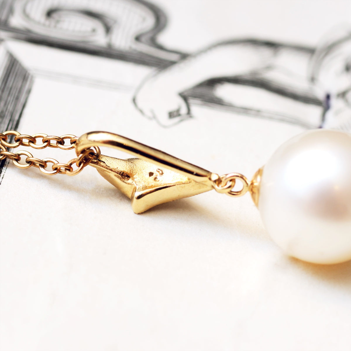 Recycled Vintage Cultured Pearl & Diamond Pendant