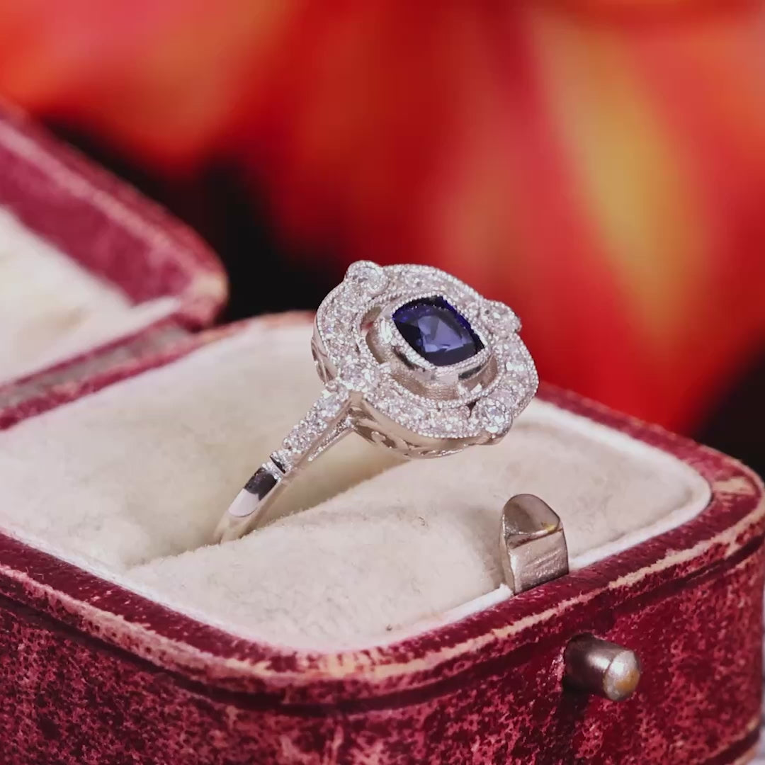 Art Deco Style Sapphire & Diamond Cluster Ring