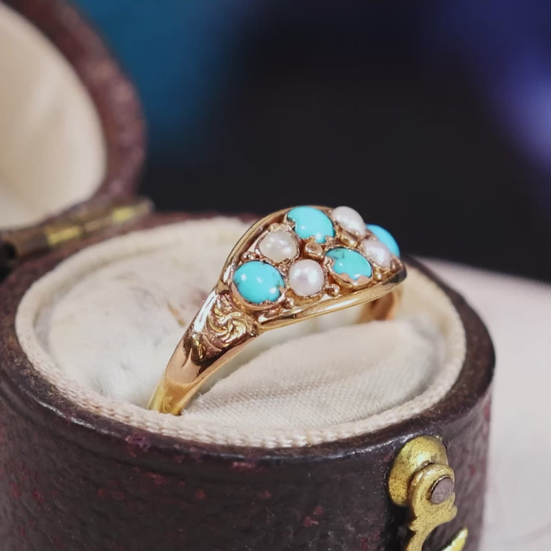 Antique Victorian Turquoise & Pearl Gold Ring