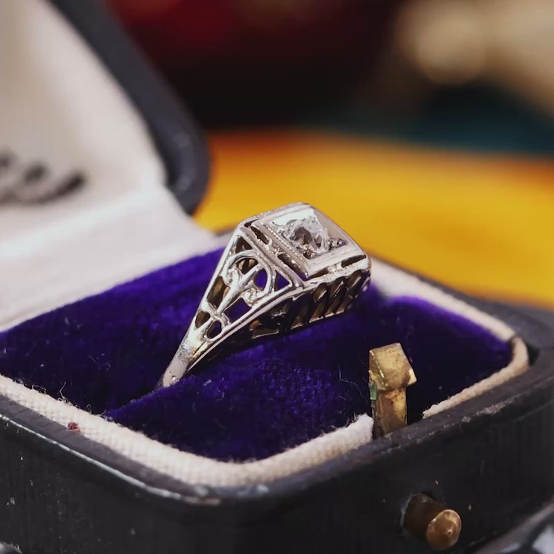 Vintage Art Nouveau Filigree Diamond Engagement Ring