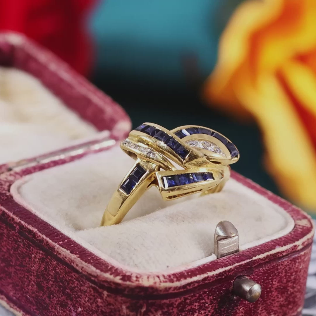 Glam Vintage 1980's Sapphire & Diamond Cocktail Ring