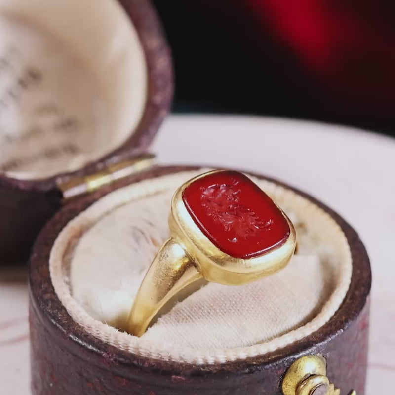 Antique Carnelian Lion Intaglio Signet Ring