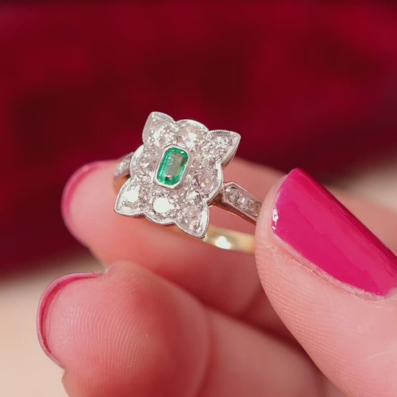 Vintage Emerald & Diamond Cluster Ring