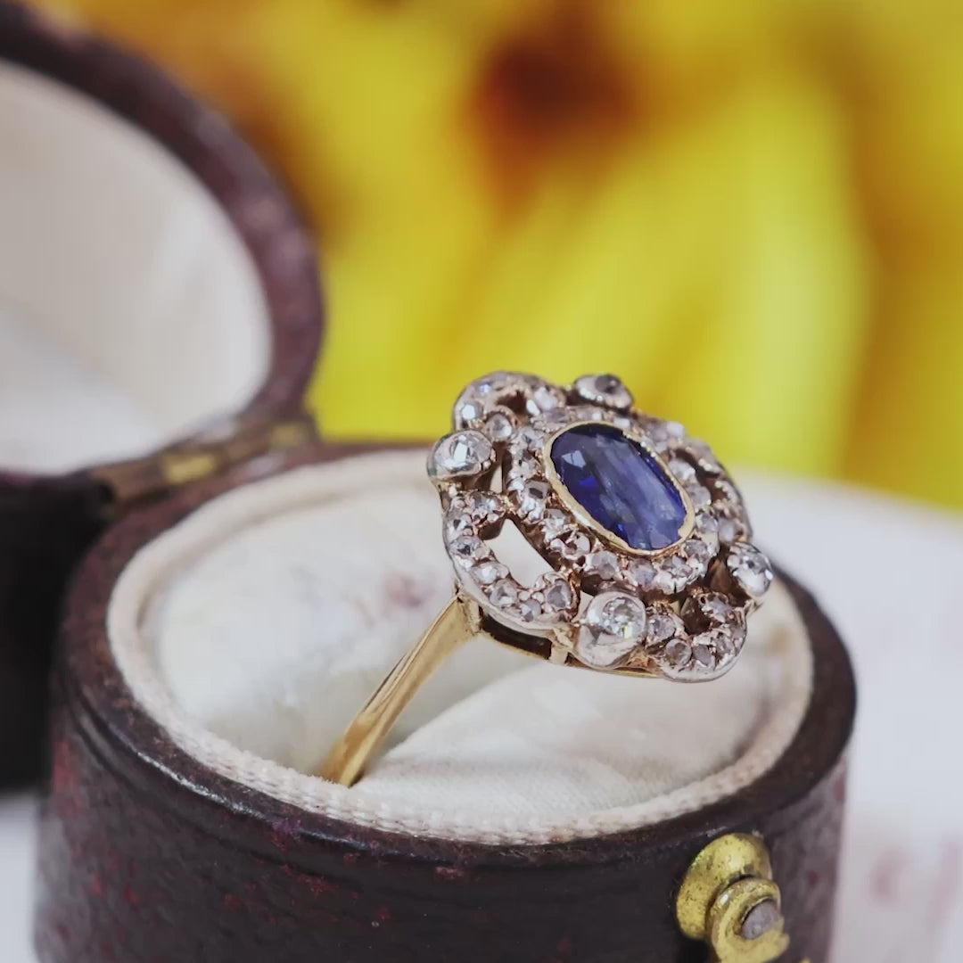 Antique Sapphire & Diamond Cluster Ring