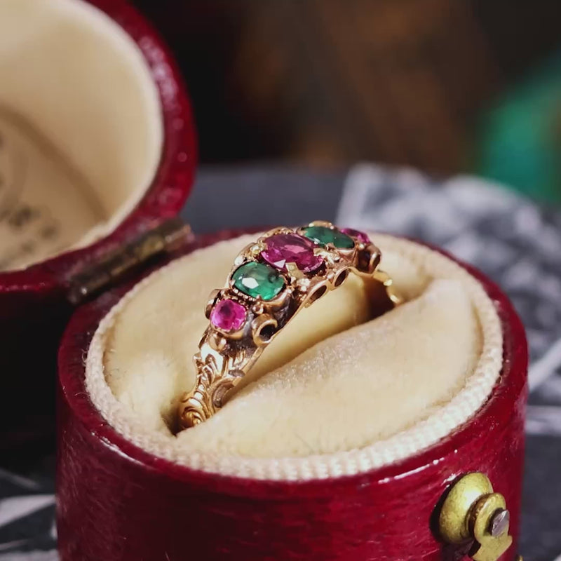 Victorian Ruby & Emerald Canetille Ring