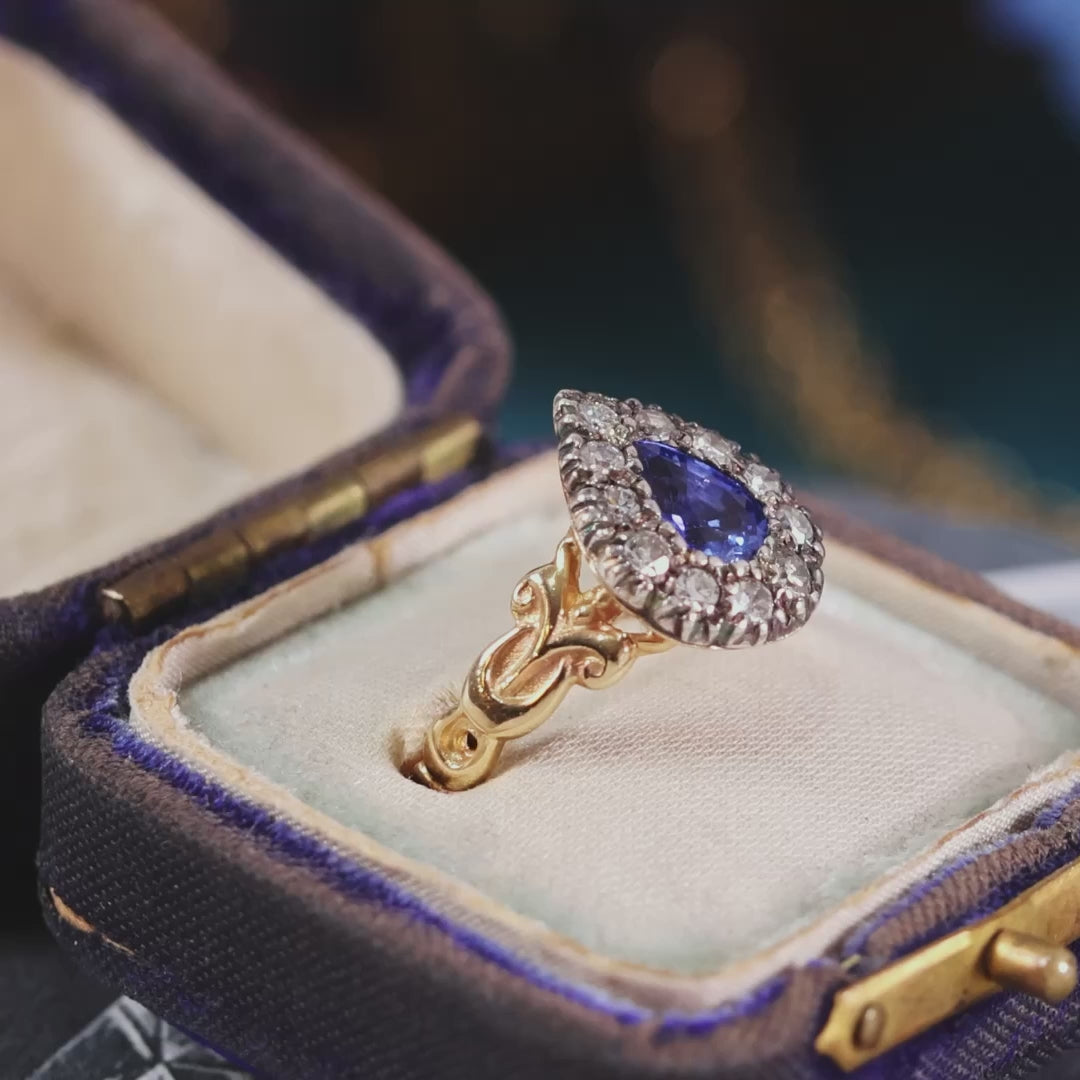 Georgian Styled Pear cut Sapphire & Diamond Ring