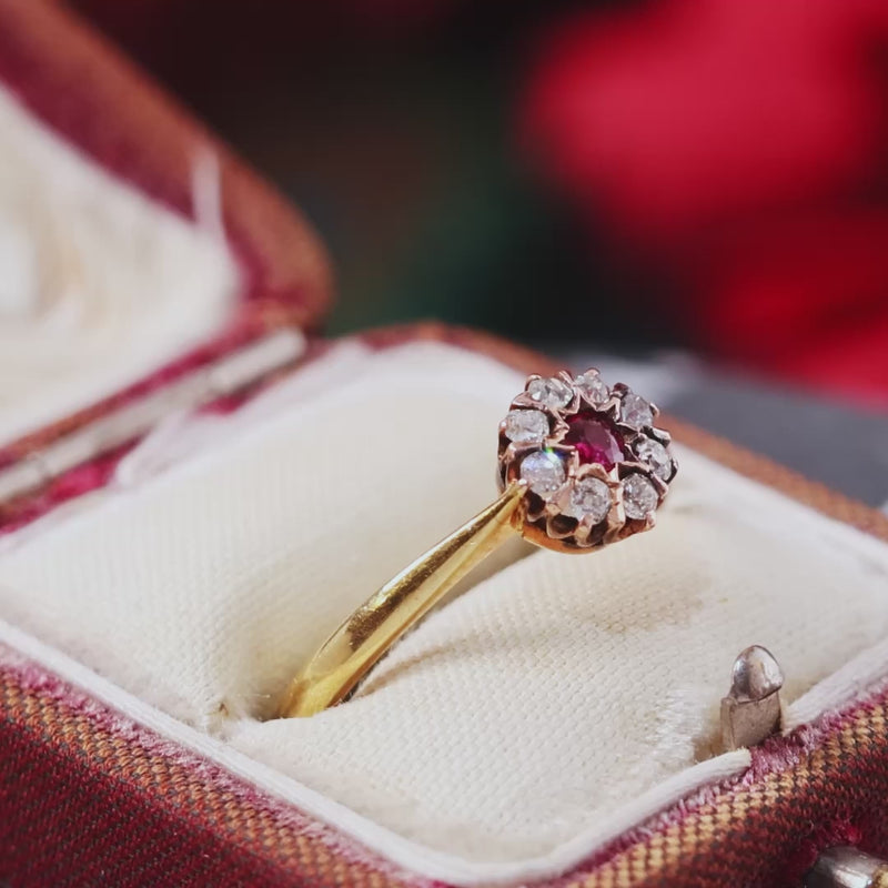 Charming Little Ruby & Diamond Flower Ring