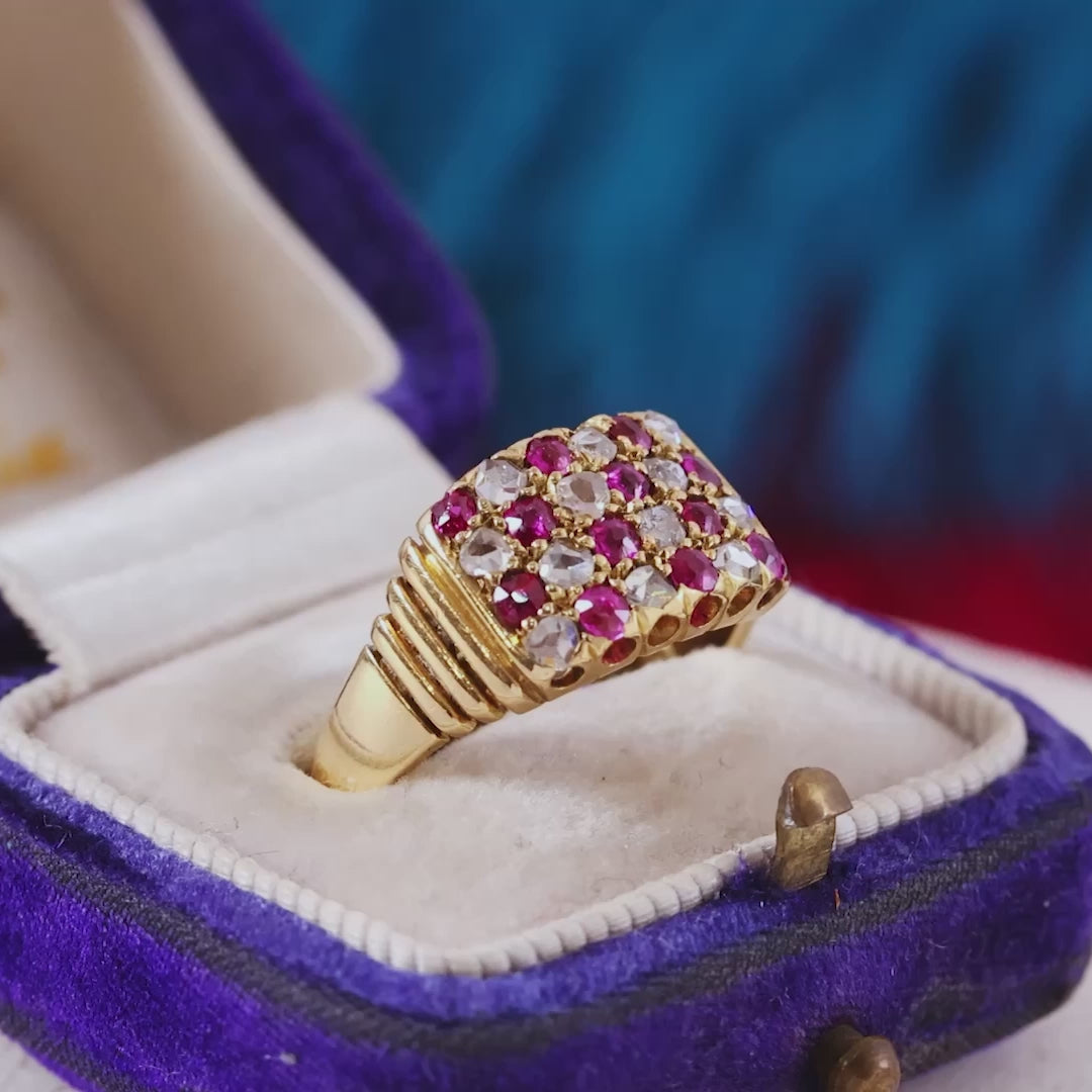 Ruby & Diamond 'Chequer' 18ct Gold Ring