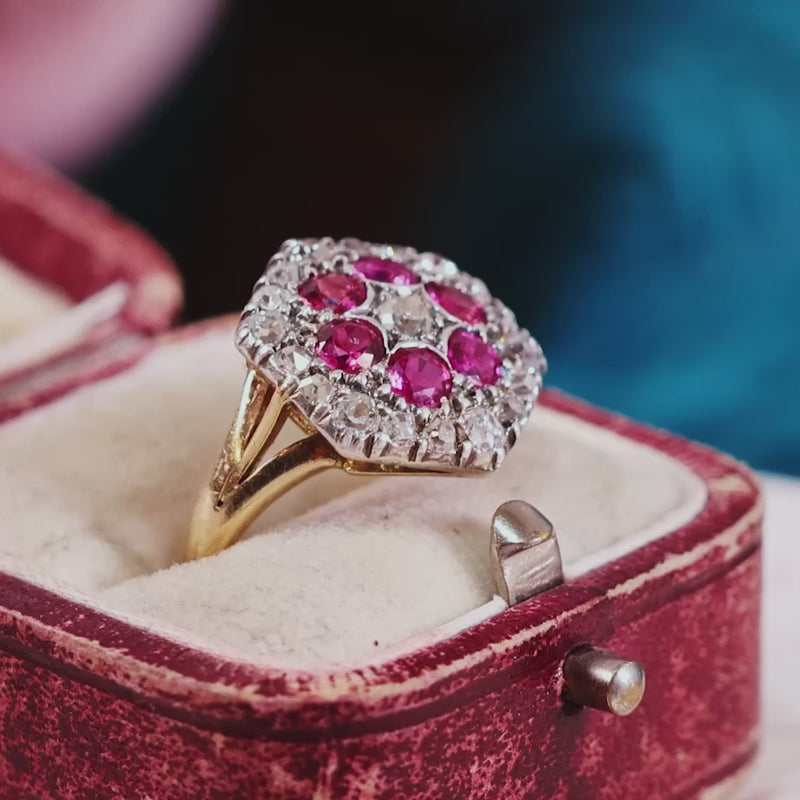 Ruby & Diamond Cluster Ring