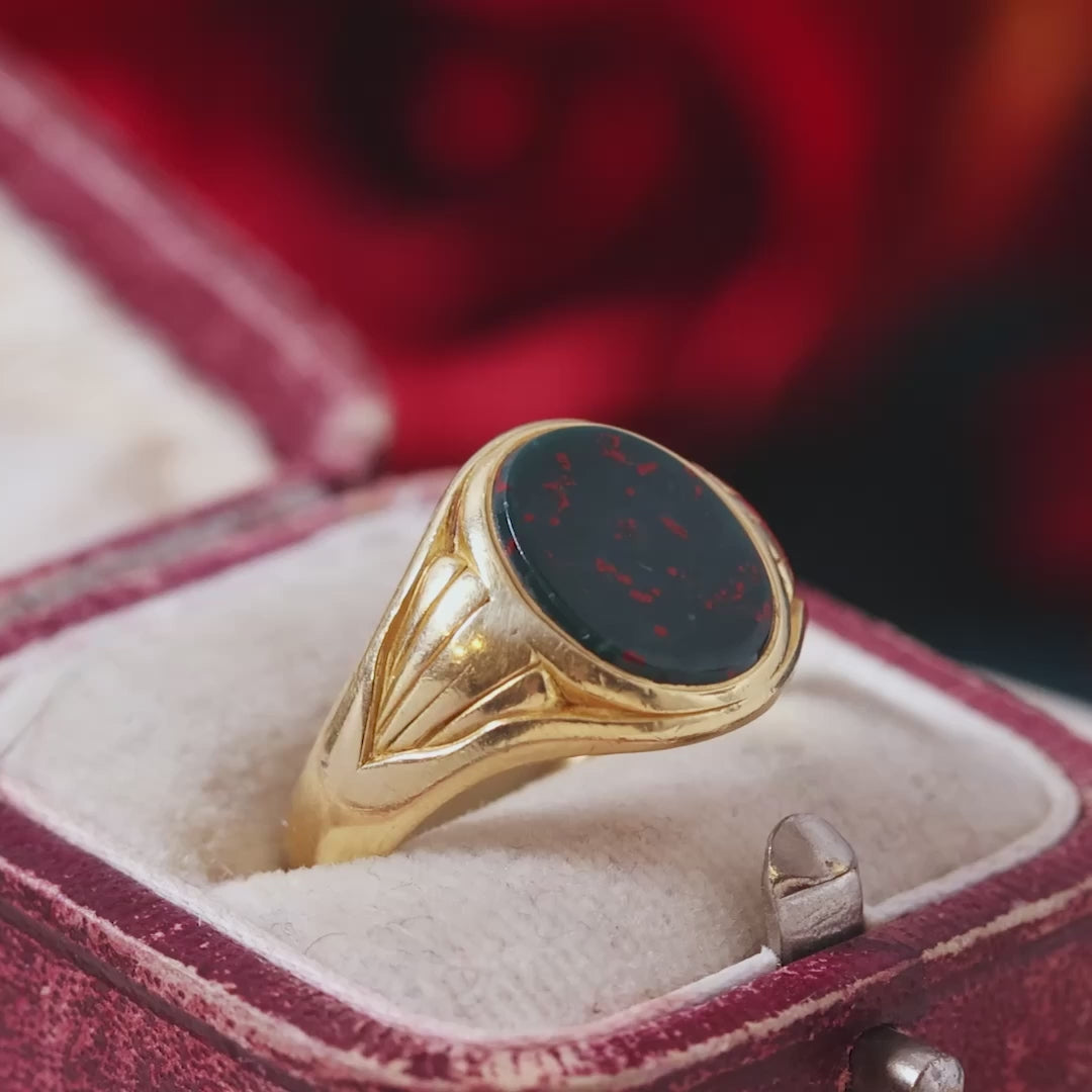 Antique Date 1883 Arts & Crafts Bloodstone Signet Ring