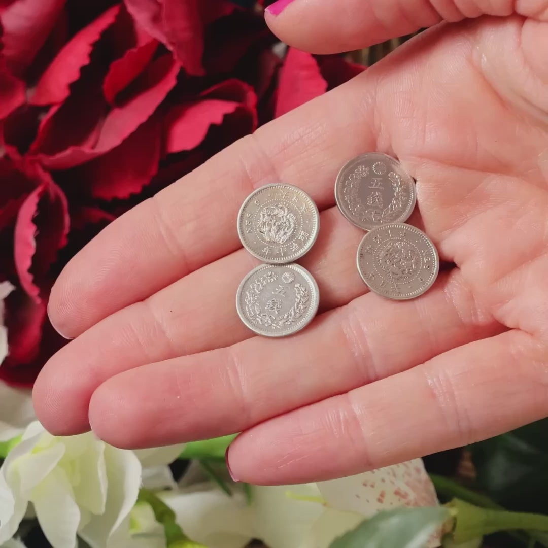 Antique Japanese Five Sen Silver Coin Cufflinks