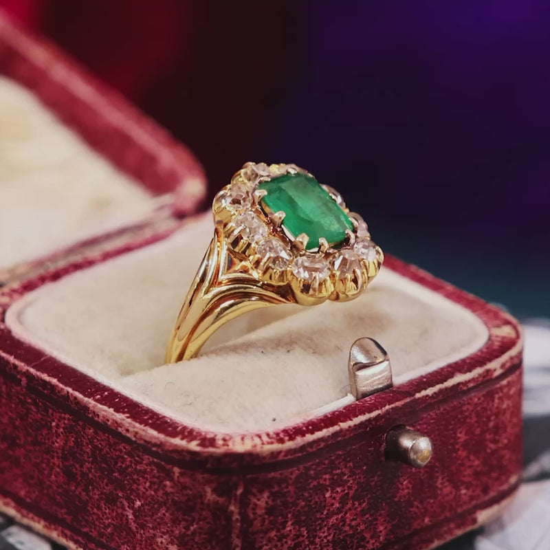 Antique Victorian Emerald & Diamond Cluster Ring