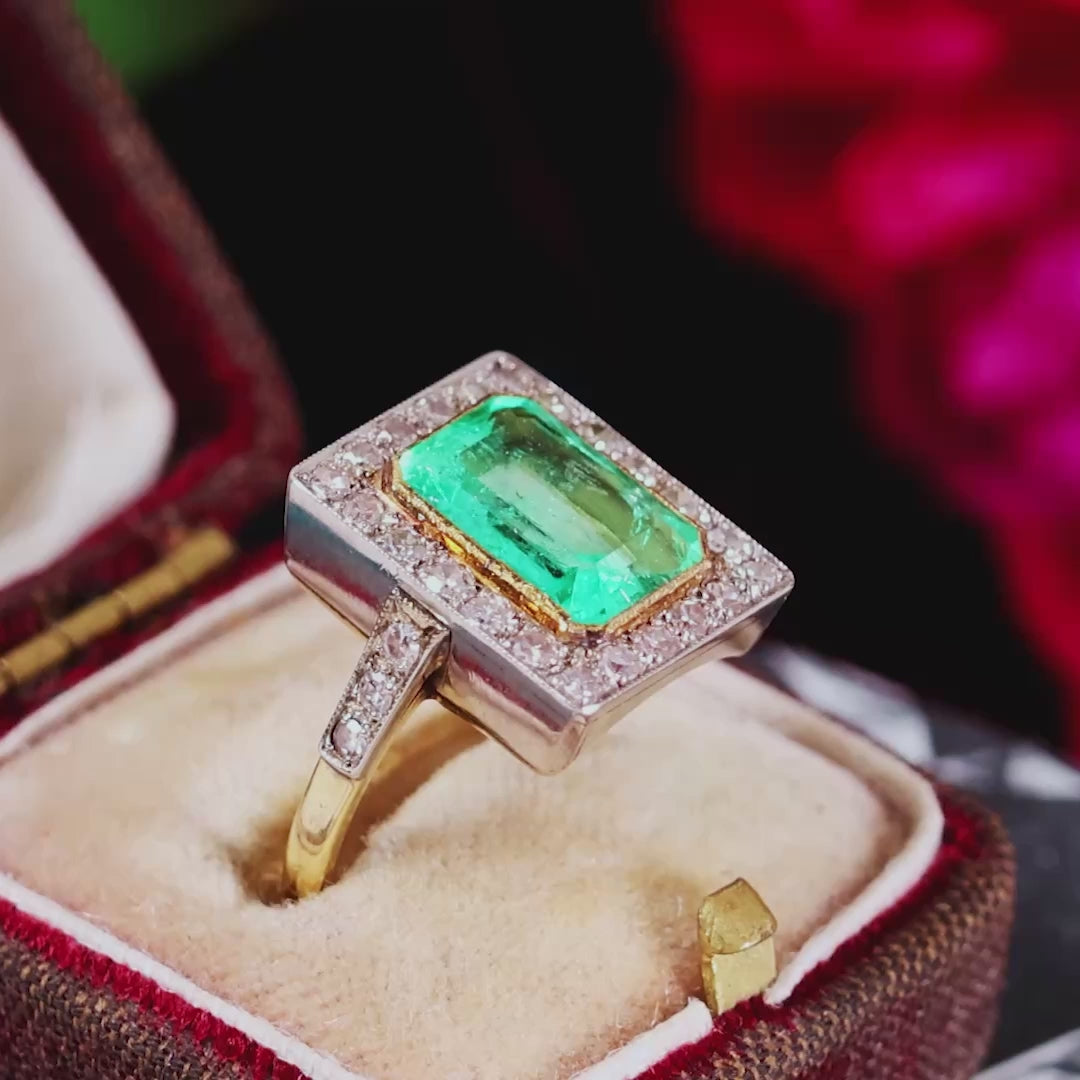 Vintage Three Carat Emerald & Diamond Cocktail Ring