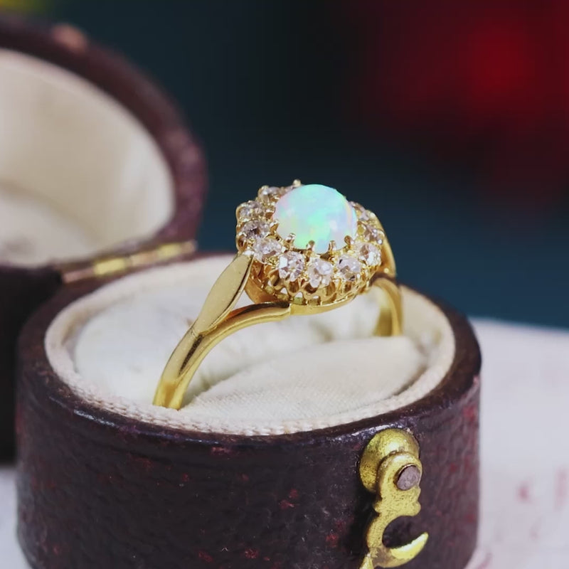 Antique Crystal Opal & Diamond Flowerette Ring