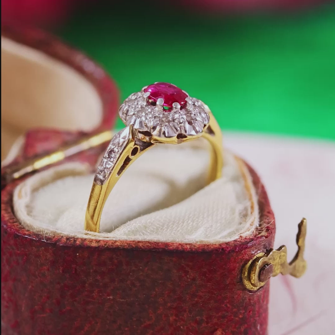 Vintage Ruby & Diamond Cluster Ring