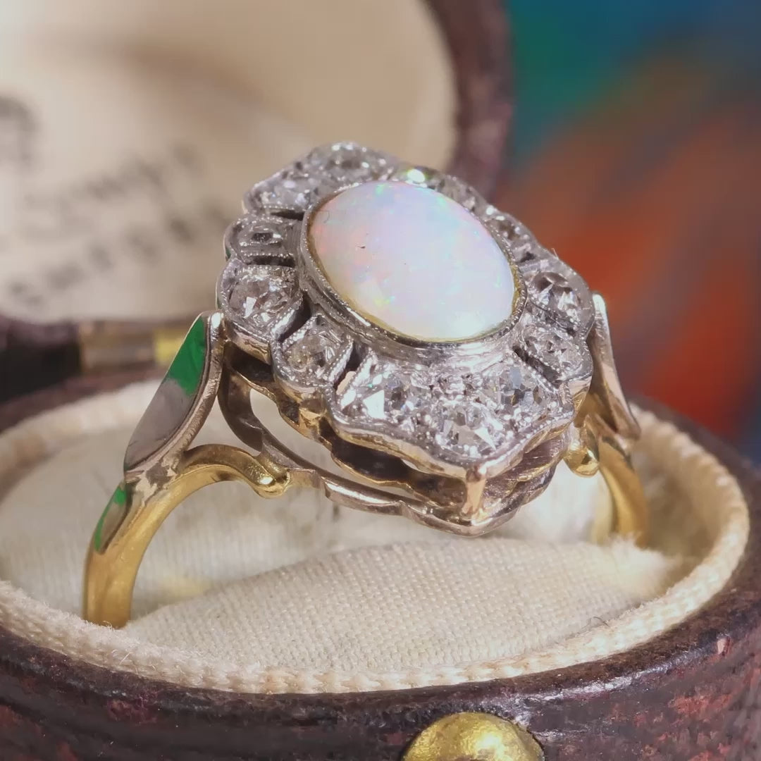 Rainbow Opal & Diamond Cluster Ring