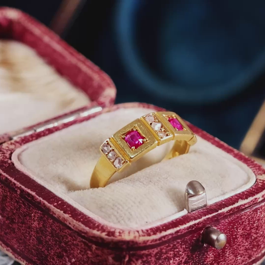 Date 1876 Historical Revival Ruby & Diamond Band Ring