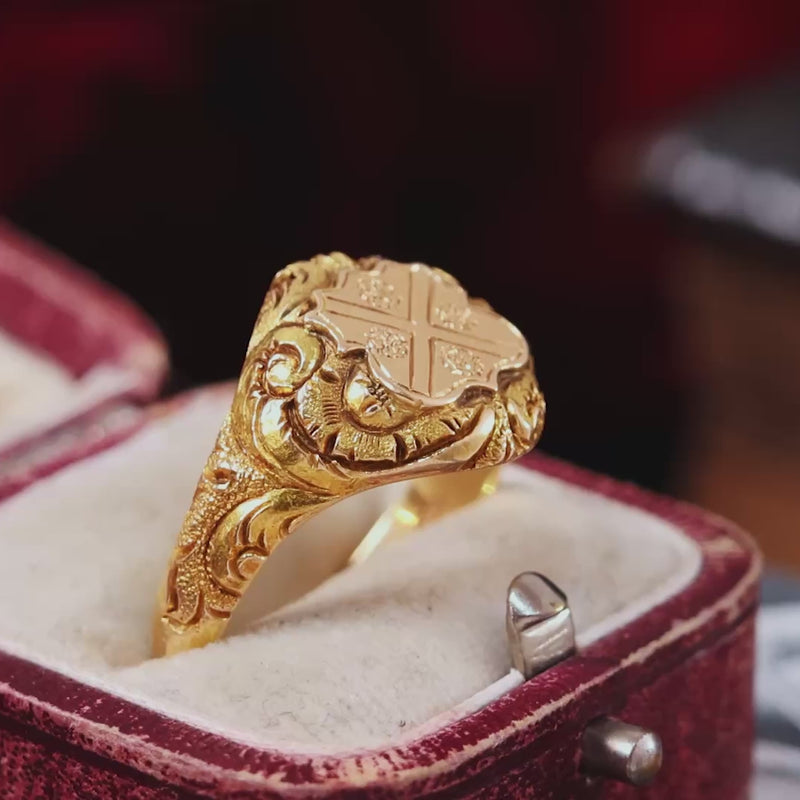 Antique 15ct Gold Tudor Rose Crest Signet Ring