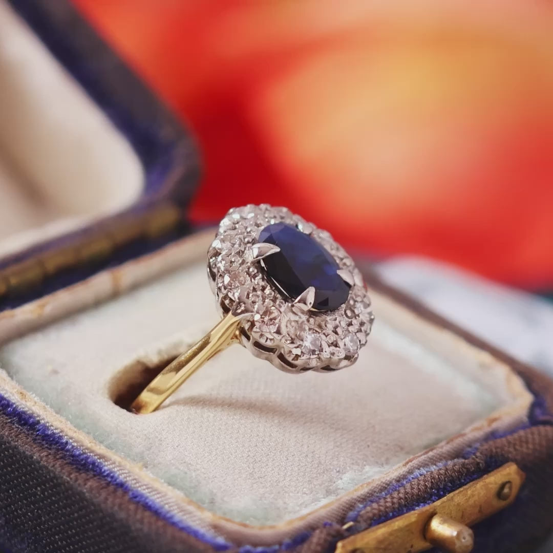 Vintage Sapphire & Diamond Cluster Ring