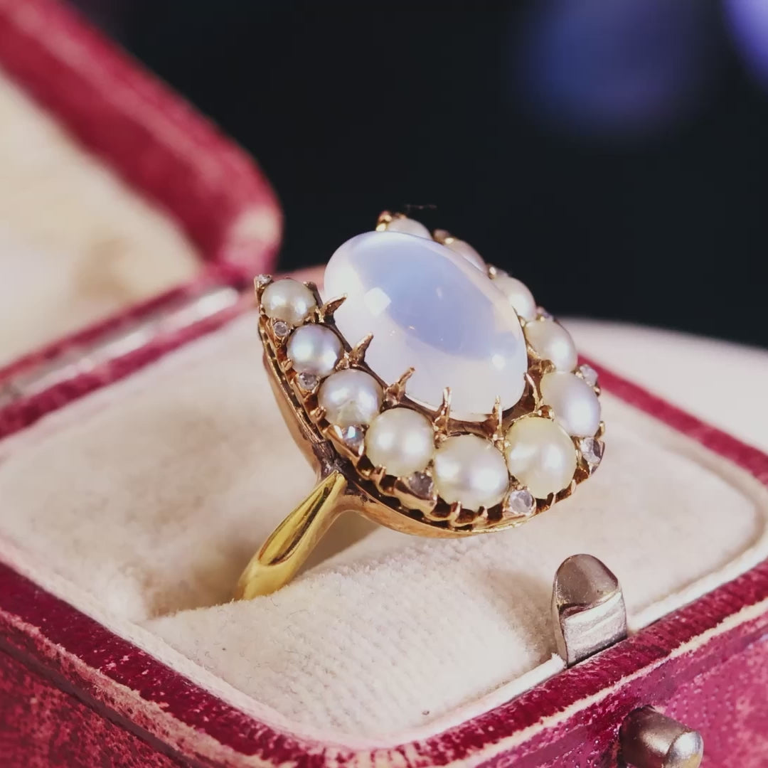 Antique Moonstone & Pearl Horseshoe Ring