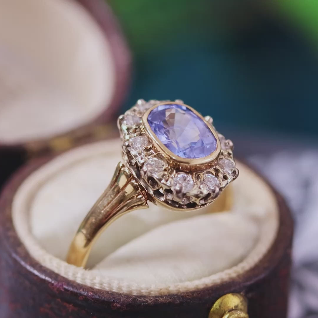 Vintage Ceylon Sapphire & Diamond Cluster Ring