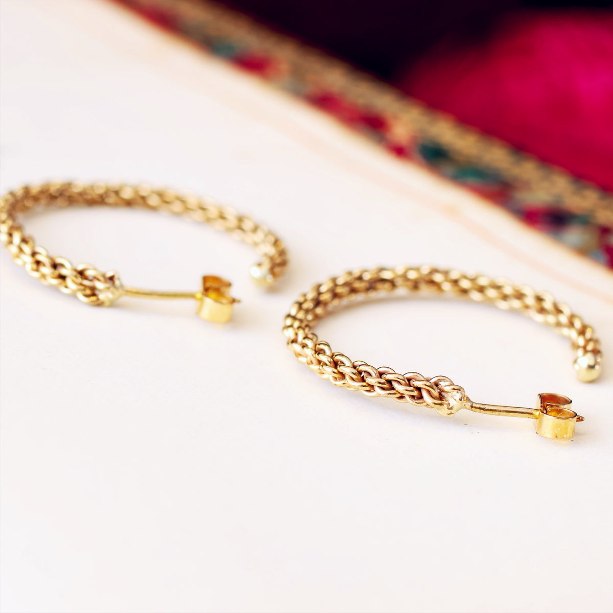 Amazing! Vintage 1970's Woven Gold Hoop Earrings