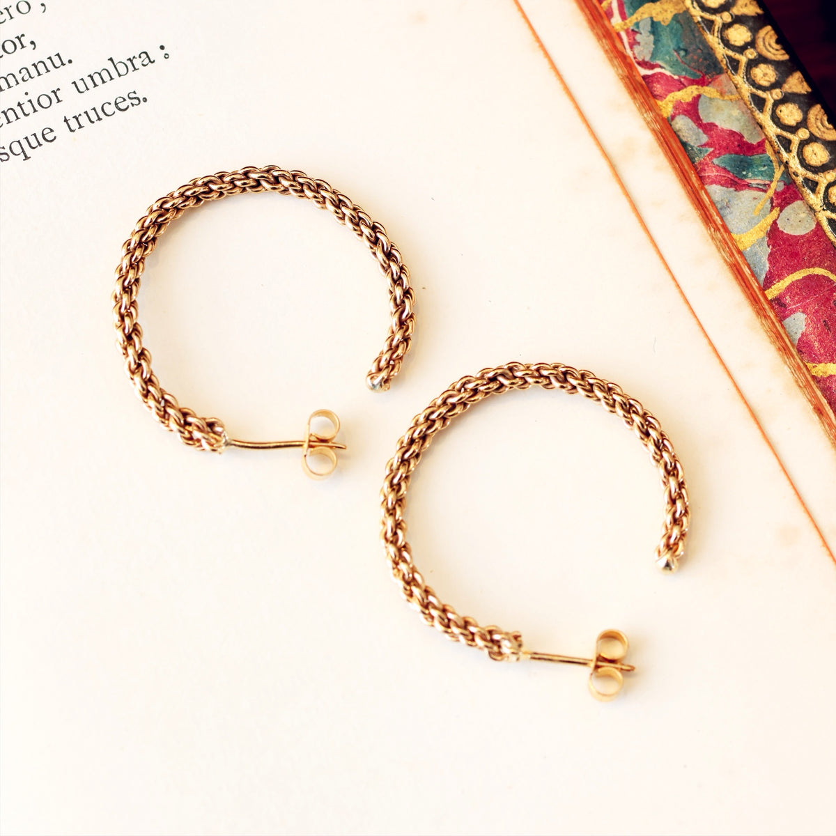 Amazing! Vintage 1970's Woven Gold Hoop Earrings