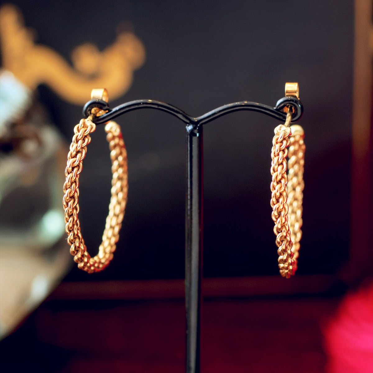 Amazing! Vintage 1970's Woven Gold Hoop Earrings