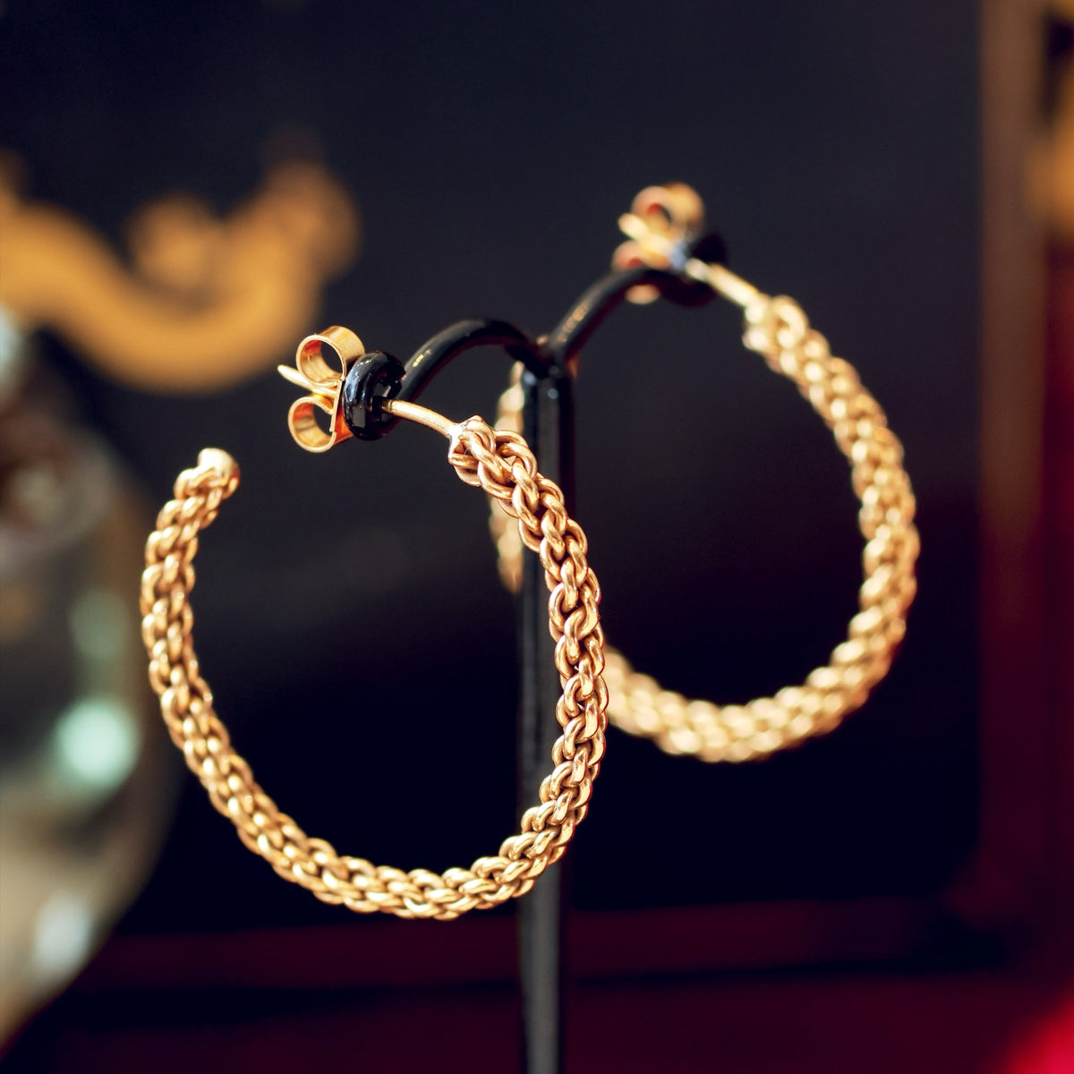 Vintage 1970's Woven Gold Hoop Earrings