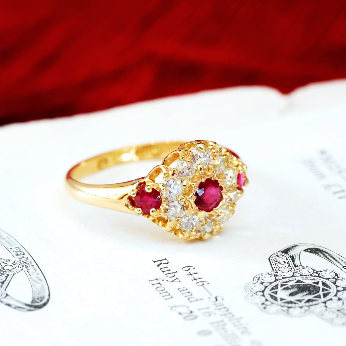 Antique Date 1875 Ruby & Diamond Cluster Ring