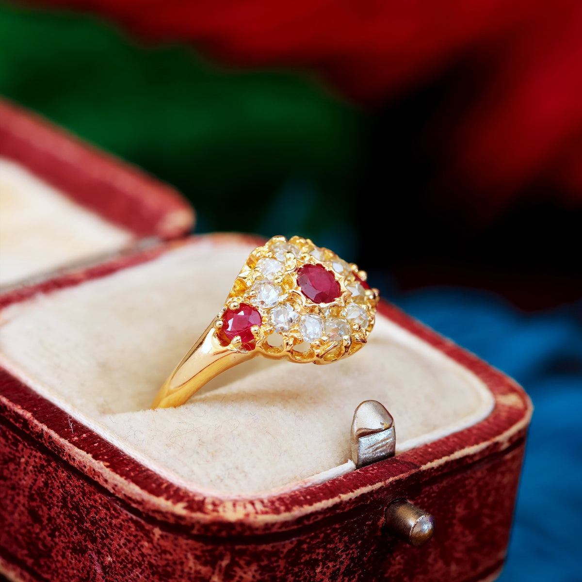 Antique Date 1875 Ruby & Diamond Cluster Ring