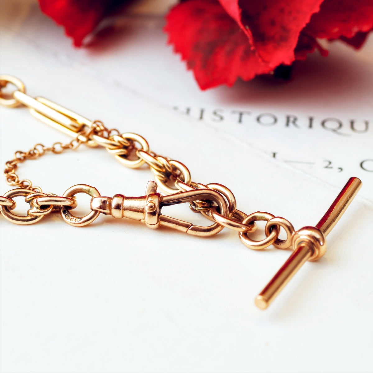 Vintage 9ct Rose Gold Watch Chain Bracelet