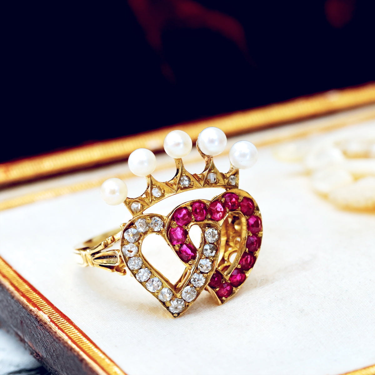 Ruby & Diamond Linked Hearts Ring