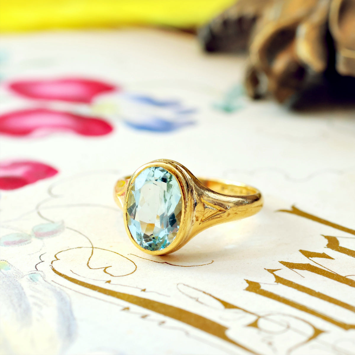 Beautiful Vintage Date 1923 Aquamarine Gold Ring