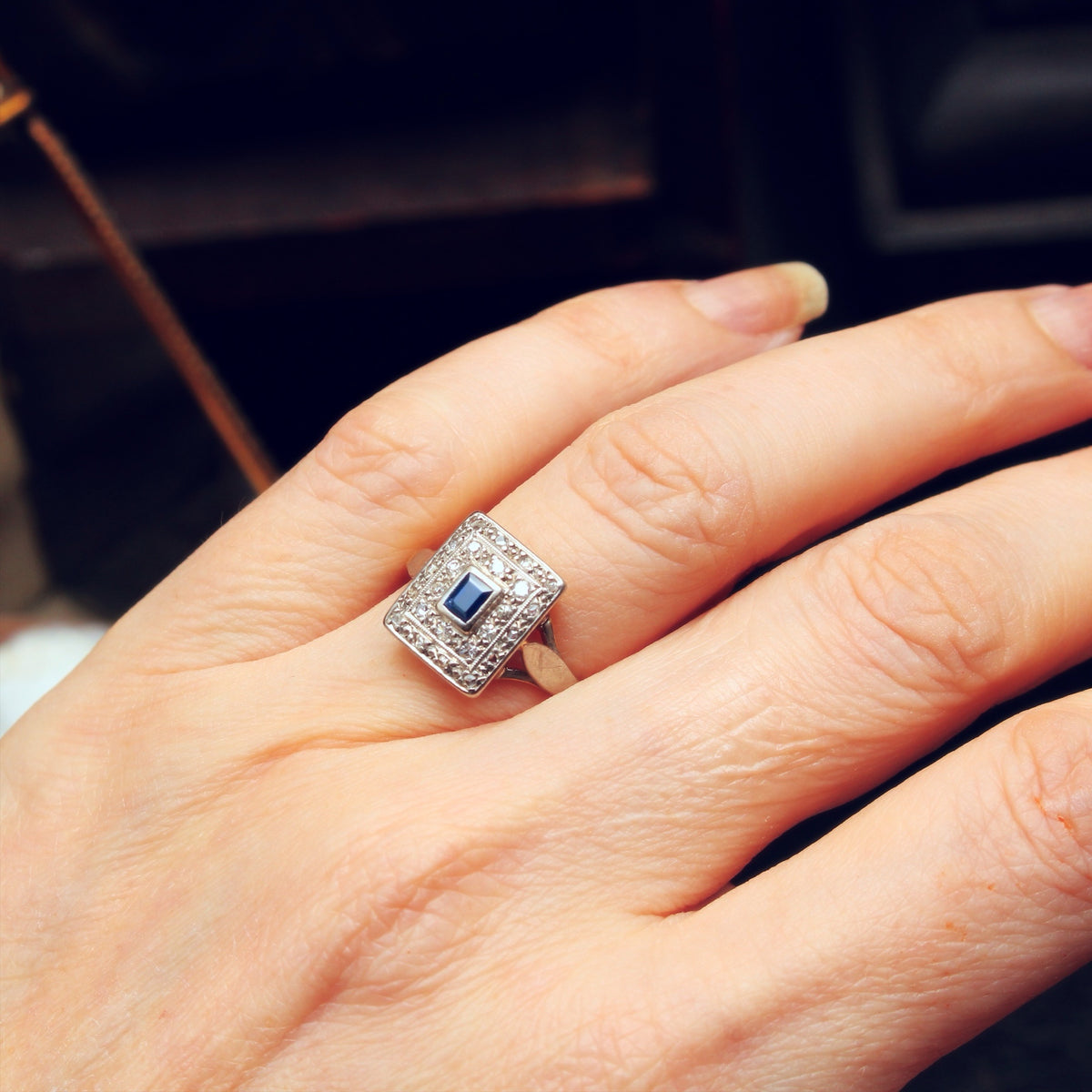 Vintage Art Deco Sapphire & Diamond Cluster Ring