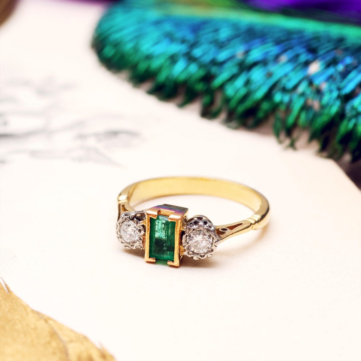 Vintage 1960's Emerald & Diamond Engagement Ring