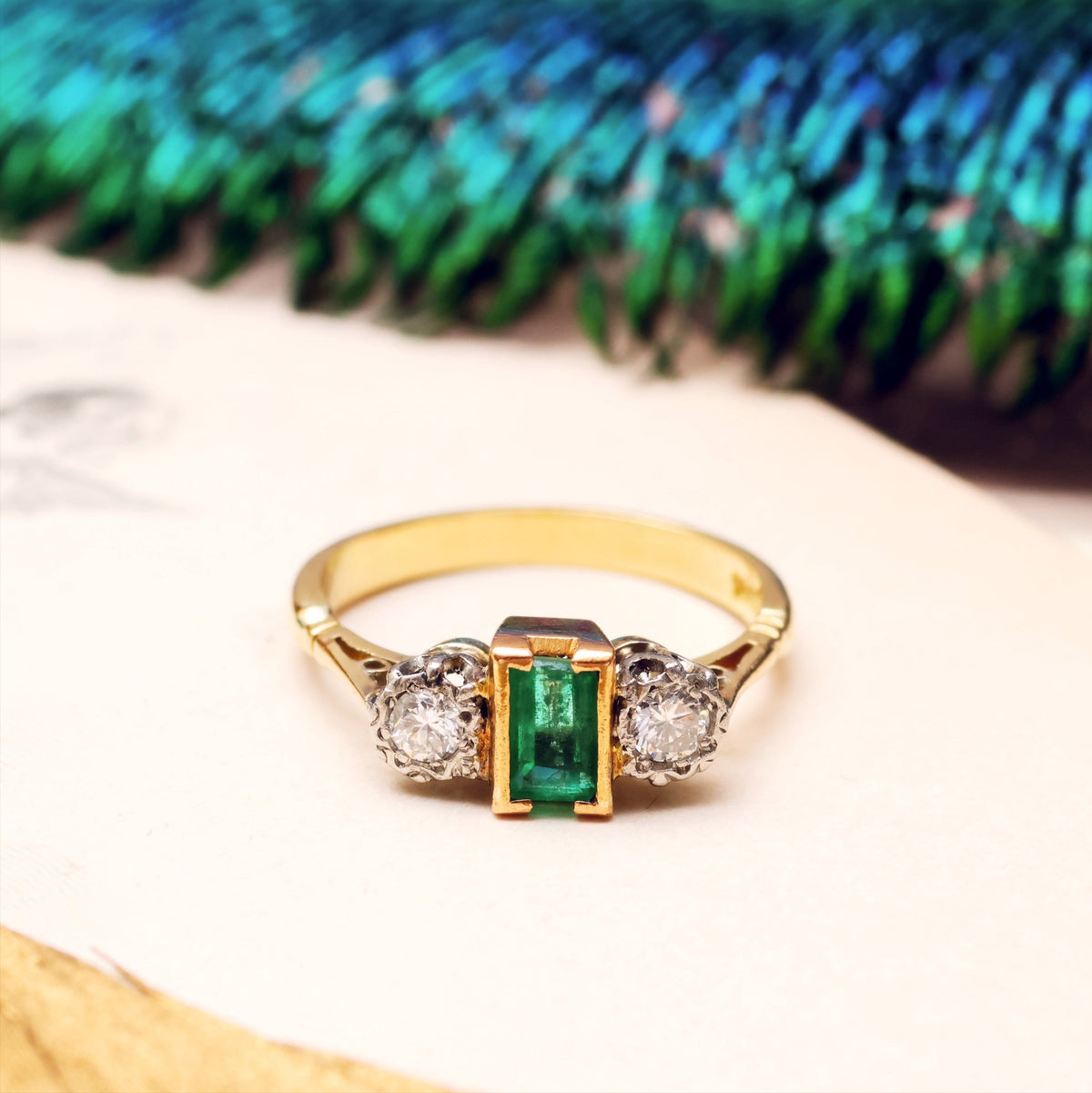 Vintage 1960's Emerald & Diamond Engagement Ring