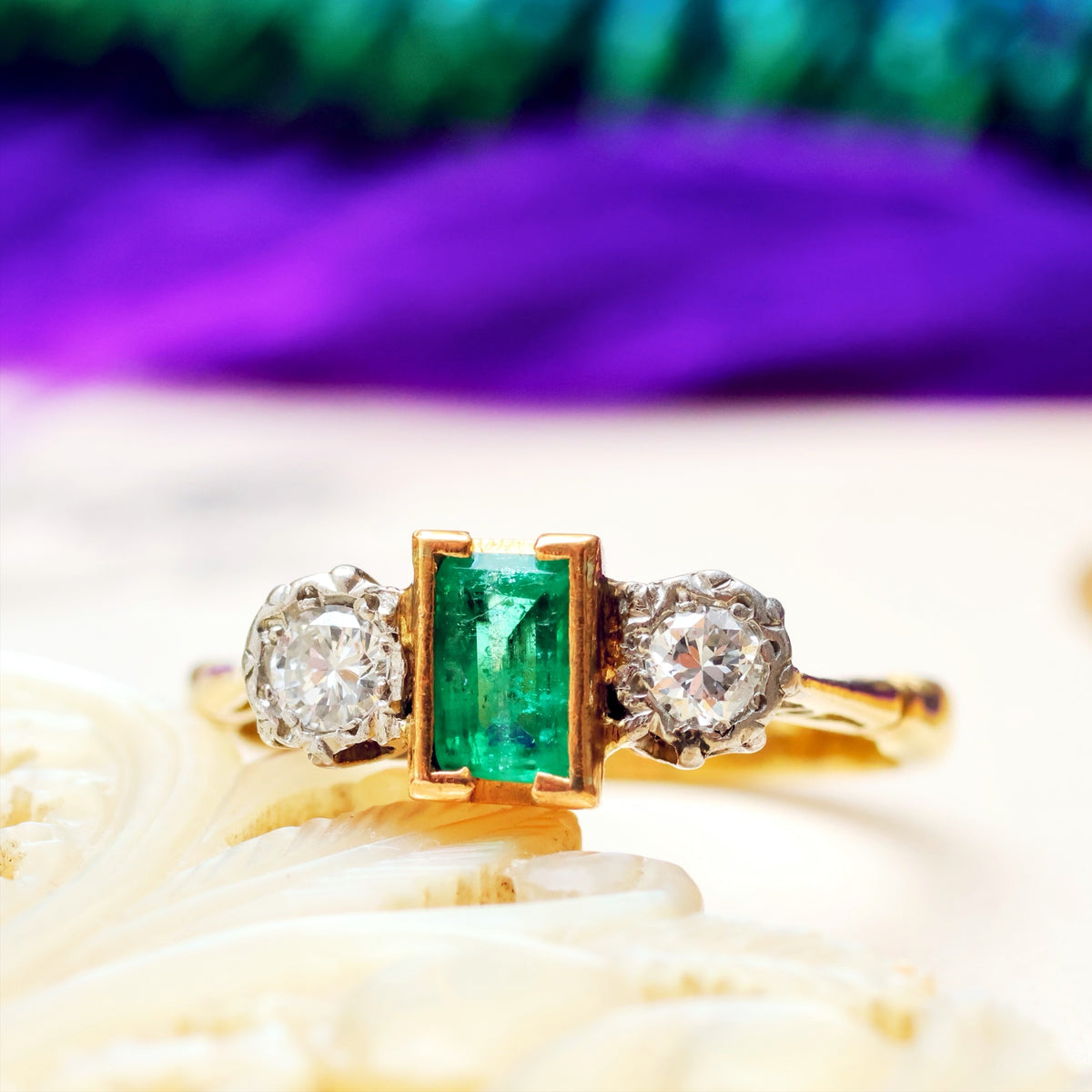 Vintage 1960's Emerald & Diamond Engagement Ring