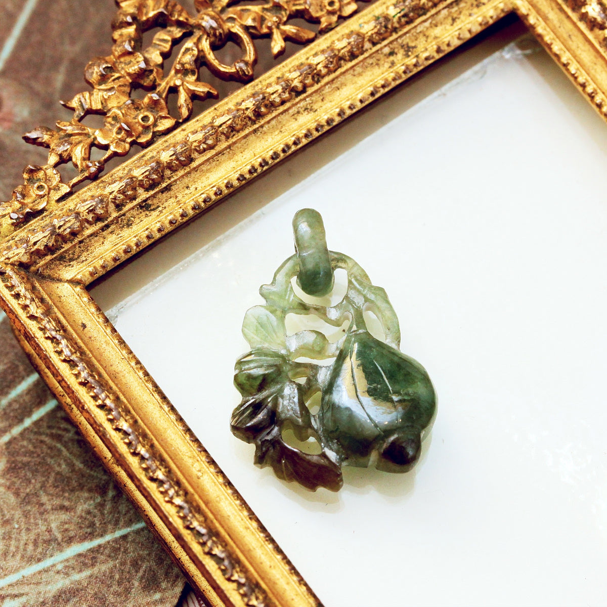 Vintage Hand Carved Jadeite Squash Blossom Pendant