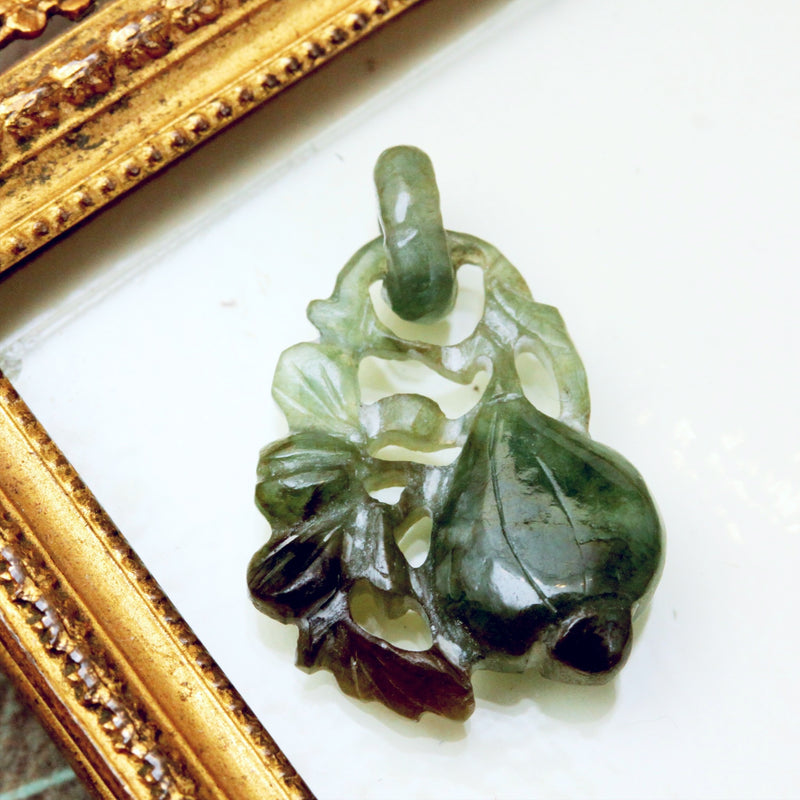 Vintage Hand Carved Jadeite Squash Blossom Pendant