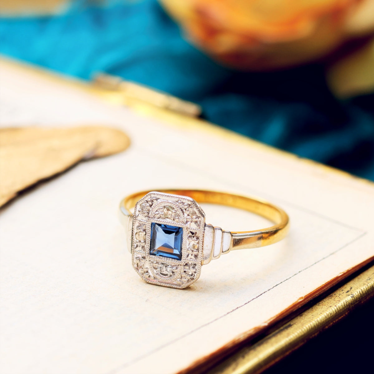 Pristine Art Deco Sapphire & Diamond Cluster Ring