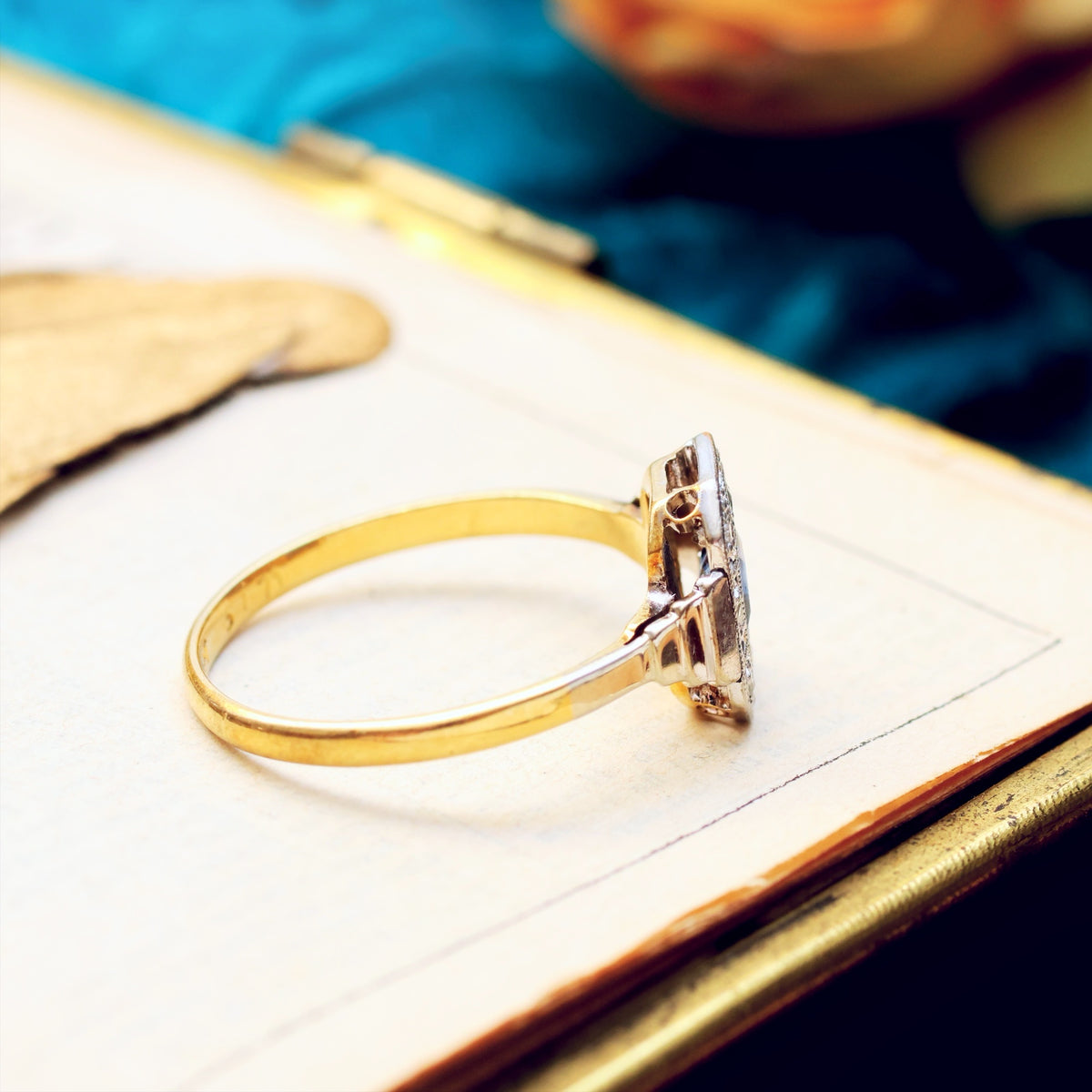 Pristine Art Deco Sapphire & Diamond Cluster Ring