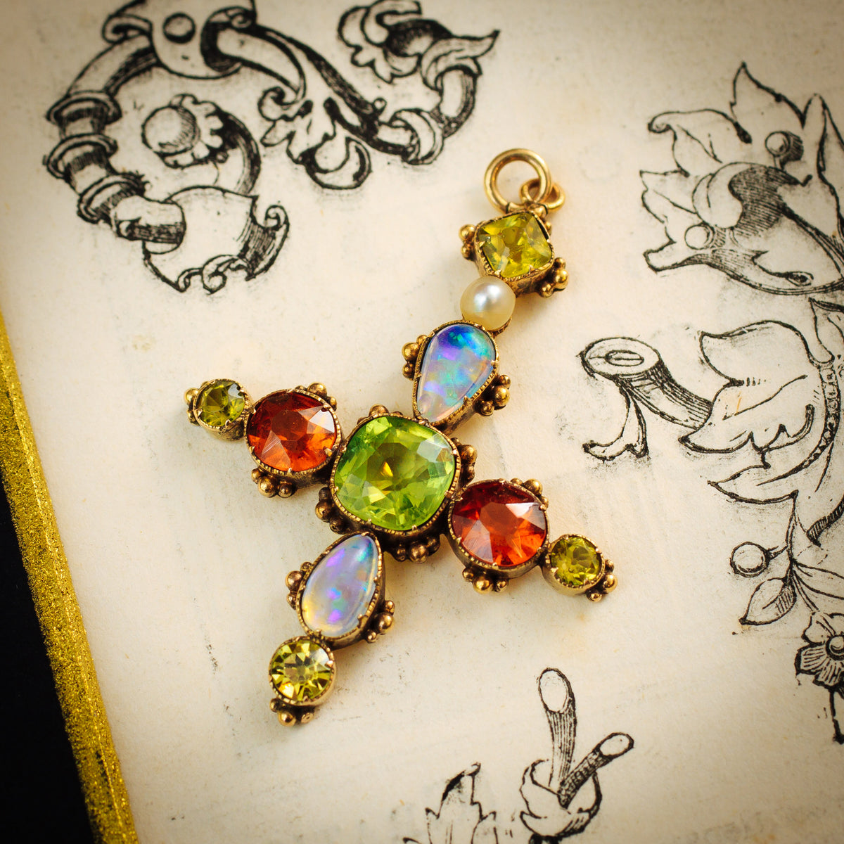 Antique Georgian Harlequin Gemstone Cross Pendant