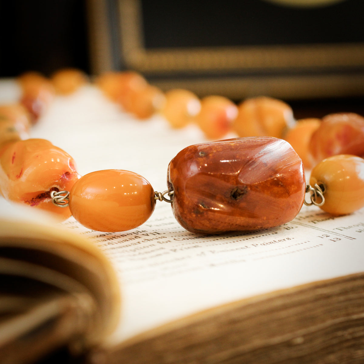 Vintage Antique Egg Yolk Baltic Amber Art Deco Necklace Beads