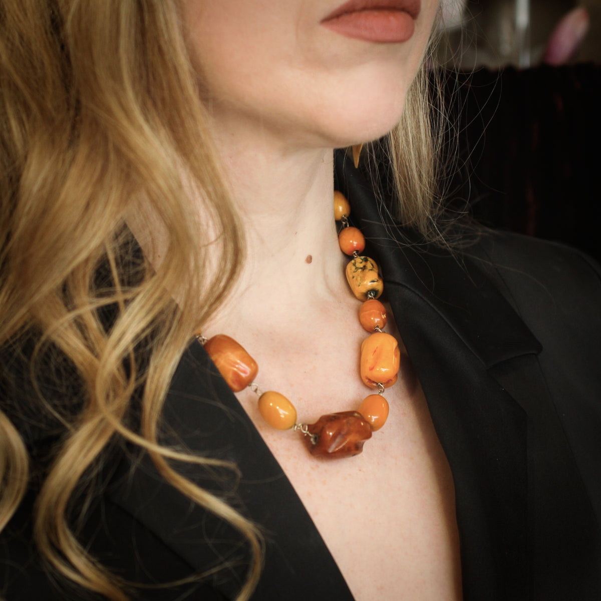 Vintage Antique Egg Yolk Baltic Amber Art Deco Necklace Beads