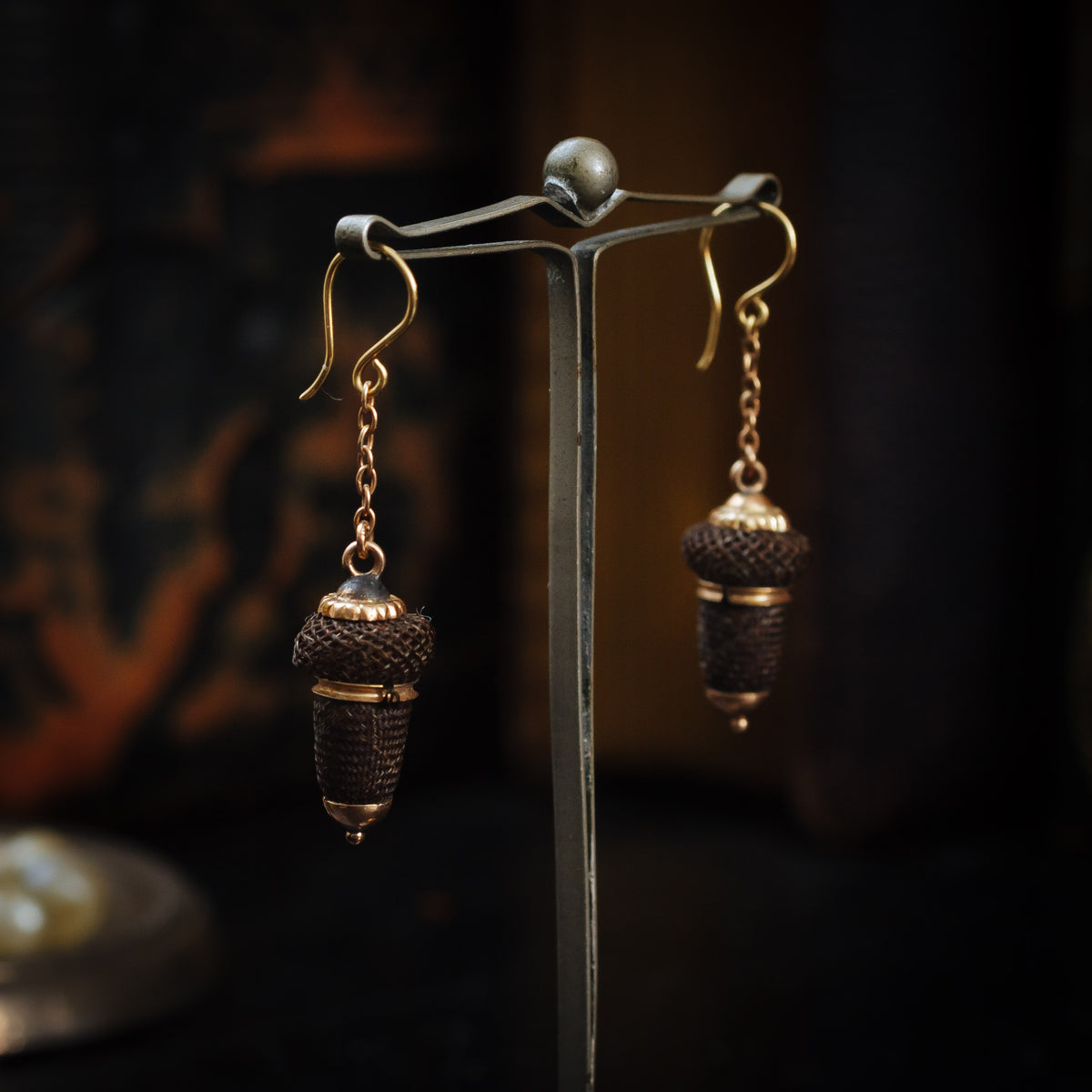 Sentimental Victorian Hand Woven Acorn Hair Earrings