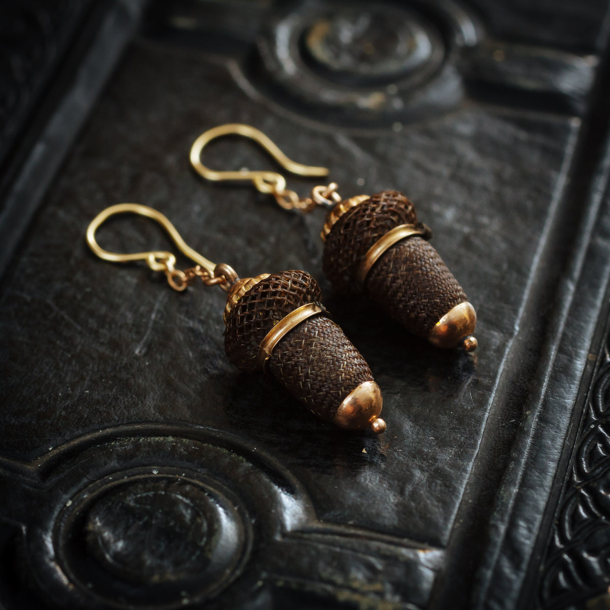 Sentimental Victorian Hand Woven Acorn Hair Earrings