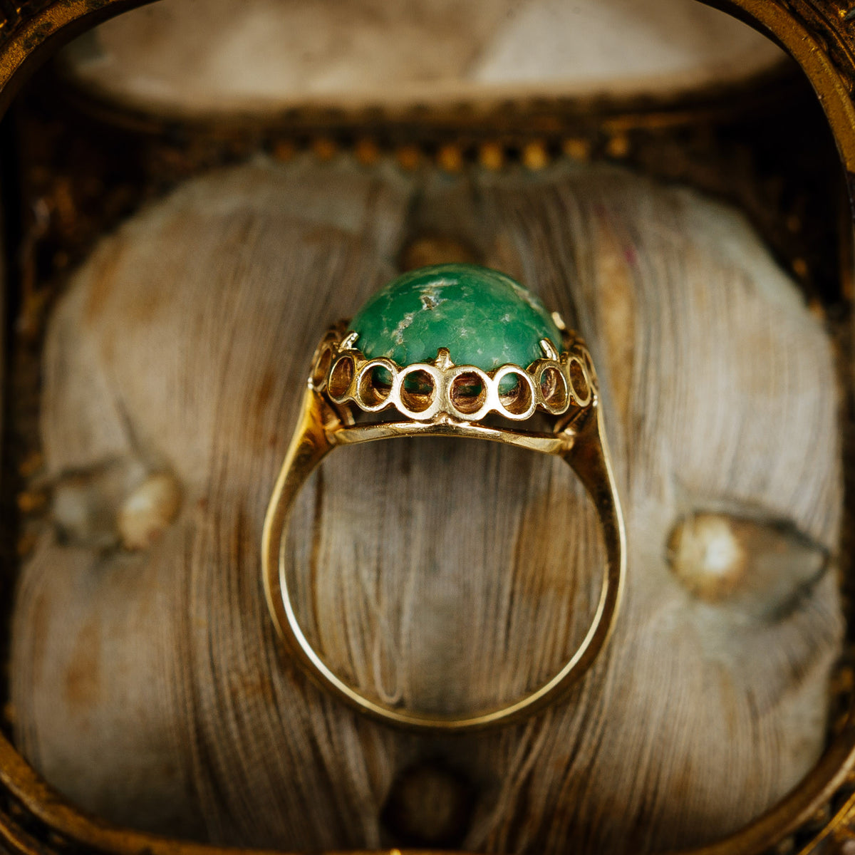 Vintage Italian 14ct Gold and Green Marble Ring