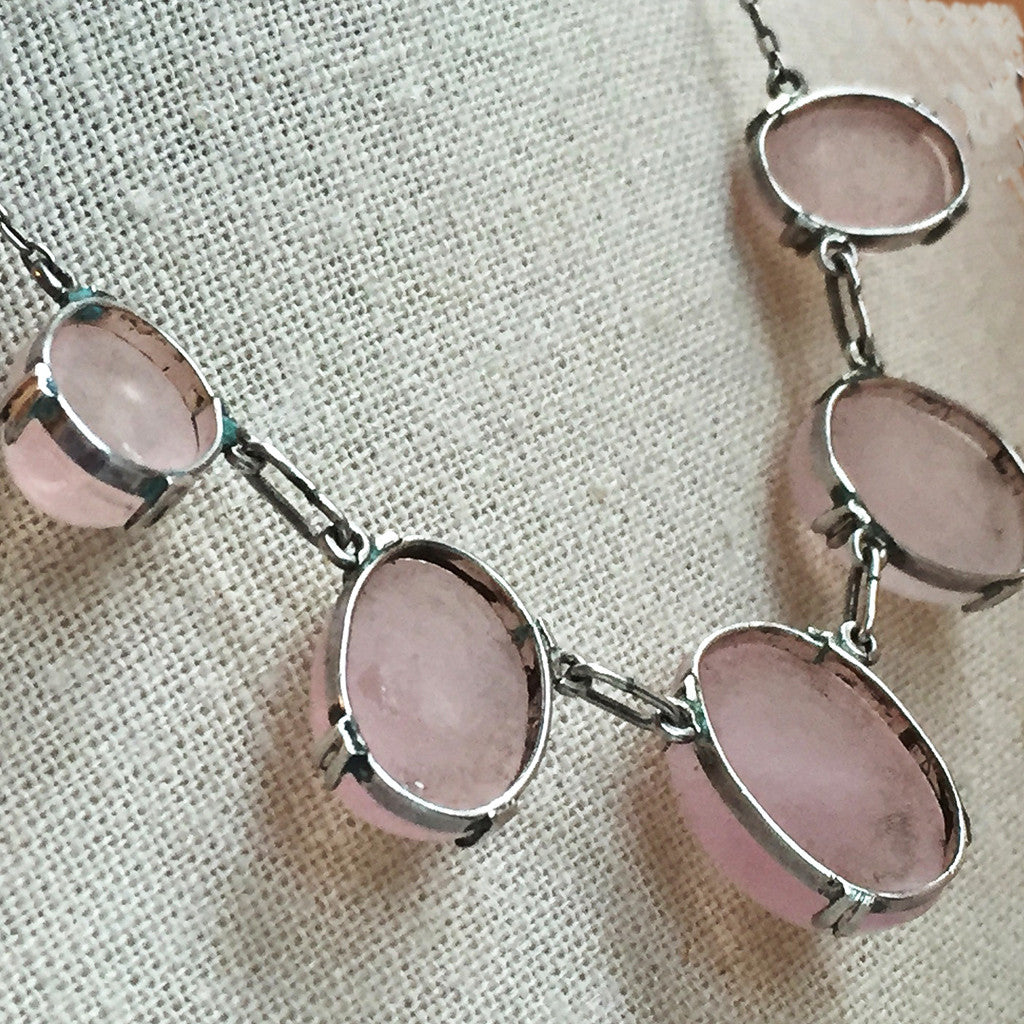 Antique Rose Quartz and Silver Necklace