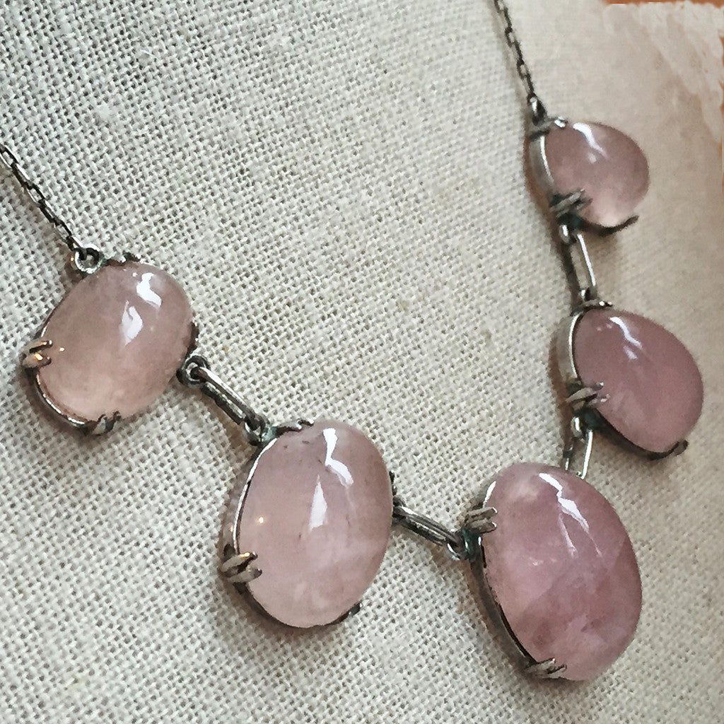 Antique Rose Quartz and Silver Necklace